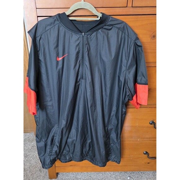 Nike Windbreaker Shirt Jacket  XXL Retro Black Red Pockets 1/4 Zip Short Sleeve - Picture 1 of 15